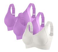 3 Pack Bras for Women Non Wired Seamless Wireless Push Up Bra Soft Support Full Coverage Everyday Bralettes Comfort Ribbed Plunge Bras Ladies Zero Feel Bralettes with Adjustable Padded