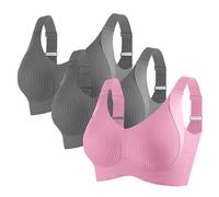 3 Pack Bras for Women Non Wired Seamless Wireless Push Up Bra Soft Support Full Coverage Everyday Bralettes Comfort Ribbed Plunge Bras Ladies Zero Feel Bralettes with Adjustable Padded