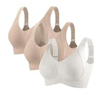 3 Pack Bras for Women Non Wired Seamless Wireless Push Up Bra Soft Support Full Coverage Everyday Bralettes Comfort Ribbed Plunge Bras Ladies Zero Feel Bralettes with Adjustable Padded White