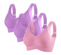 3 Pack Bras for Women Non Wired Seamless Wireless Push Up Bra Soft Support Full Coverage Everyday Bralettes Comfort Ribbed Plunge Bras Ladies Zero Feel Bralettes with Adjustable Padded