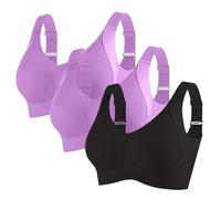 3 Pack Bras for Women Non Wired Seamless Wireless Push Up Bra Soft Support Full Coverage Everyday Bralettes Comfort Ribbed Plunge Bras Ladies Zero Feel Bralettes with Adjustable Padded