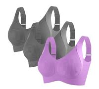 3 Pack Bras for Women Non Wired Seamless Wireless Push Up Bra Soft Support Full Coverage Everyday Bralettes Comfort Ribbed Plunge Bras Ladies Zero Feel Bralettes with Adjustable Padded