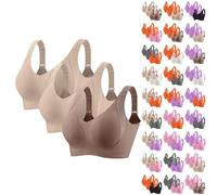 3 Pack Bras for Women Non Wired Seamless Wireless Push Up Bra Soft Support Full Coverage Everyday Bralettes Comfort Ribbed Plunge Bras Ladies Zero Feel Bralettes with Adjustable Padded Coffee
