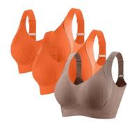 3 Pack Bras for Women Non Wired Seamless Wireless Push Up Bra Soft Support Full Coverage Everyday Bralettes Comfort Ribbed Plunge Bras Ladies Zero Feel Bralettes with Adjustable Padded Dark Purple