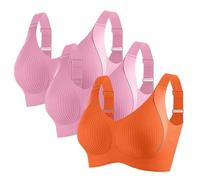 3 Pack Bras for Women Non Wired Seamless Wireless Push Up Bra Soft Support Full Coverage Everyday Bralettes Comfort Ribbed Plunge Bras Ladies Zero Feel Bralettes with Adjustable Padded