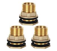 3 Pack Brass Bulkhead Fitting, 1" Female ID 1-1/4" Male OD Garden Hose Threaded with Rubber Ring, Water Tank Connector Threaded Bulkhead Fitting for Aquariums Tubs Pools Spigot Rain Barrels