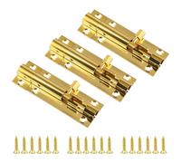3 Pack Brass Door Bolts 3 Inch Door Bolts for Internal Doors, Bolt Lock with Stainless Steel Screws for Internal and External Doors Locks for Bedroom Bathroom Toilet Shed Gate Cupboards and Cabinets