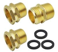 3 Pack Brass Garden Hose Adapter, 2 Pack 3/4" GHT Female to 3/4" NPT Male Connector + 1 Pcs 3/4” GHT Male x 3/4” NPT Male Connector, with Extra 3 Washers, Solid Brass Garden Hose Fittings Connect