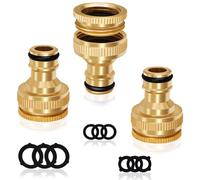 3 Pack Brass Garden Hose Quick Tap Connector,1/2 Inch to 3/4 Inch 2-in-1 BSP Female Threaded Faucet Adapter for Gardening Hose, Washing Machine (A)