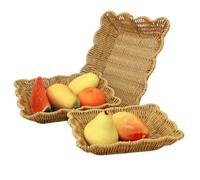 3 Pack Bread Baskets Poly Wicker Woven Fruit Baskets Rectangular Tabletop Imitation Rattan Serving Basket Trays for Fruits Vegetables Snacks Home Living Room Kitchen Dining Room Decor