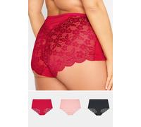 Yours - 3 Pack Curve & Black Lace Back High Waisted Knickers - Women's - Plus Size Curve