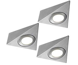 3 Pack | Bright 2.6W LED Under Cabinet Pyramid Spot Lights & Driver Kit | Stainless Steel & Natural White | Kitchen Worktop Countertop Cupboard Unit Down Light | Modern Triangle Lighting Fitting