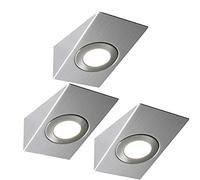 3 Pack | Bright 2.6W LED Under Cabinet Wedge Spot Lights & Driver Kit | Stainless Steel & Warm White | Kitchen Worktop Countertop Cupboard Unit Down Light | Modern Lighting Fitting