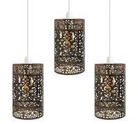 3 Pack Brushed Copper Metal Bulb Guard Lampshade Drum Shaped Wire Cage Light Shade for Ceiling Pendant Lights, Vintage Lamp Guard for Kitchen Hallway