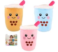 3 Pack Bubble Tea Plush Set, Orange Blue & Pink Boba Drink Plushies, Soft Stuffed Plush Toy Collection for Kids Ages 3+