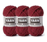3 Pack Burgundy Fluffy Chunky Chenille Crochet Yarn, Baby Yarn for Crocheting Soft Blanket, Bulky Velvet Yarn (100g/54.8yd Each), Plush Amigurumi Yarn for Knitting Crafts, Scarves, Puzzle