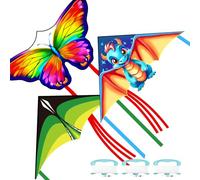 3 Pack Butterfly Delta Dragon Kites for Adults & Kids, Easy Fly Kites for Beginners to Professionals, Outdoor Fun for Beach, Lake, Backyard, Park & Halloween Festival Activities