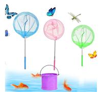 3 Pack Butterfly Nets, Telescopic Kids Fishing Net with 1 Folding Bucket for Childrens Catching Bugs Insect Outdoor Garden Activities