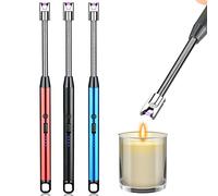 3 Pack Candle Lighter,Arc Lighter with USB Charging,Flameless Windproof,LED Battery Display,Safety Switch,Rotate 360 Degrees,for Aromatherapy,Candles,BBQ,Camping.(Blue&Red&Black)