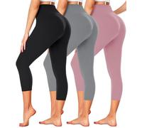3 Pack Capri Leggings for Women Butt Lift-High Waisted Tummy Control Black Gym Clothes Workout Yoga Pants - Small / Medium