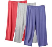 3 Pack, Capri Pants for Women UK Clearance Plus Size Elastic Waist Cropped Trousers Ladies Solid Color Pyjamas Bottoms Comfy Soft Lounge Pj Trouser Lightweight Capris Loose Pant Homewear, S-5XL