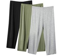 3 Pack, Capri Pants for Women UK Clearance Plus Size Elastic Waist Cropped Trousers Ladies Solid Color Pyjamas Bottoms Comfy Soft Lounge Pj Trouser Lightweight Capris Loose Pant Homewear, S-5XL