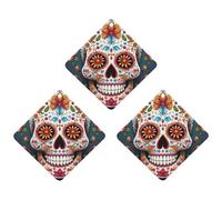 3-Pack Car Air Freshener Cards Double Sided Hanging Colorful Sugar Skull Air Freshener Scented Cards for Car, Room, Bathroom | Long-Lasting Fragrance, White-style