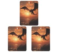 3-Pack Car Air Freshener Cards Double Sided Hanging Sea Sunset Flying Dragon Air Freshener Scented Cards for Car, Room, Bathroom | Long-Lasting Fragrance, White-style