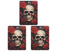 3-Pack Car Air Freshener Cards Double Sided Hanging Skull Rose-Red Air Freshener Scented Cards for Car, Room, Bathroom | Long-Lasting Fragrance, Black-style