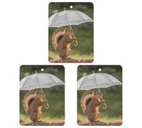 3-Pack Car Air Freshener Cards Double Sided Hanging Squirrel Hold A Umbrellas Air Freshener Scented Cards for Car, Room, Bathroom | Long-Lasting Fragrance, White-style