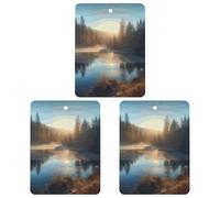 3-Pack Car Air Freshener Cards Double Sided Hanging Sunrise over Mountain Forest Lake Air Freshener Scented Cards for Car, Room, Bathroom | Long-Lasting Fragrance, White-style
