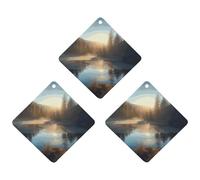 3-Pack Car Air Freshener Cards Double Sided Hanging Sunrise over Mountain Forest Lake Air Freshener Scented Cards for Car, Room, Bathroom | Long-Lasting Fragrance, White-style