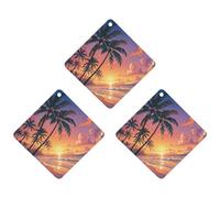 3-Pack Car Air Freshener Cards Double Sided Hanging Tropical Beach Palm Tree Sunset Air Freshener Scented Cards for Car, Room, Bathroom | Long-Lasting Fragrance, Gray-style