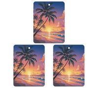 3-Pack Car Air Freshener Cards Double Sided Hanging Tropical Beach Palm Tree Sunset Air Freshener Scented Cards for Car, Room, Bathroom | Long-Lasting Fragrance, Gray-style