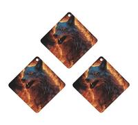 3-Pack Car Air Freshener Cards Double Sided Hanging Wolf Surrounded by Fire Air Freshener Scented Cards for Car, Room, Bathroom | Long-Lasting Fragrance, Gray-style