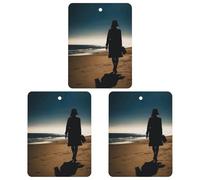 3 Pack Car Air Freshener Hanging Incense Chips Automotive Scented Hanging Sheets for Car Home Auto Interior Decor,Woman Walking on The Beach
