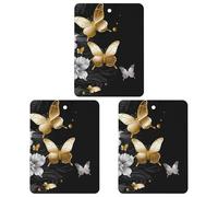 3 Pack Car Air Freshener Hanging Incense Chips Automotive Scented Hanging Sheets for Car Home Auto Interior Decor，Gold White Butterflies Black