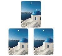 3 Pack Car Air Freshener Hanging Incense Chips Automotive Scented Hanging Sheets for Car Home Auto Interior Decor，Santorini Greek Island Sea View