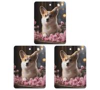 3 Pack Car Air Freshener Hanging Incense Chips Automotive Scented Hanging Sheets for Car Home Auto Interior Decor,Corgi Dog on The Table