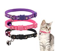 3 Pack Cat Collars with Bell,Reflective Quick Release Kitten Collars,Adjustable Girl Boy Pet Collars,Cute Cat Collar Glow in the Dark,Fit All Cats,3 Colours