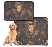 3 Pack Cat Pet Mat Dog Pee Mat Washable Anti Slip Mat for Travel 20x24in Ethereal Boho Seamless Pattern with Rose Gold Bull Skull and Line Art Shapes