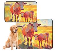 3 Pack Cat Pet Mat Dog Pee Pads Extra Large Washable Anti Slip Mat for Dogs for Airline Crate 20x24in Highland Cow Pasture Cattle Grassland Red Orange