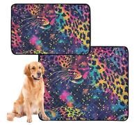 3 Pack Cat Pet Mat Dog Tray for Pee Pads Anti Slip Mat for Dogs for Travel 20x24in Rainbow Glitter Leopard