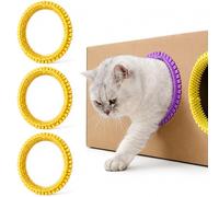 3-Pack Cat Self Groomer for Cardboard Box, DIY Grooming Brush Ring for Cat House Door Hole, Hands-Free Corner Scratching Brush for Removing Loose Hair & Shedding (Yellow)