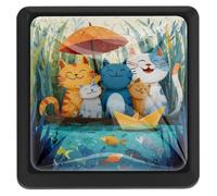 3 Pack Cats on the Boat Cabinet Knobs with Mounting Screws Flat Black Drawer Knobs Square Dresser Knobs Drawer Pulls Single Hole Pull Handles Hardware for Bathroom Bedroom