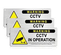 3 Pack CCTV in Operation Sign with Self-Adhesive, 25cm x 9cm Aluminium Camera Warning Sign, Waterproof Outdoor CCTV Security Notice, Camera Safety Signage for Home, Office, Garden, Wall, Gate
