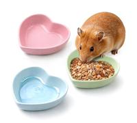 3 Pack Ceramic Hamster Food Bowl Anti-Turning Heart Hamsters Water Dish Cute Small Animals Bowl for Rabbits Chinchillas Guinea Pig Rat Hedgehog Parrots Small Animals (3 Colors)