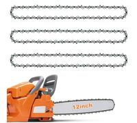3-Pack Chainsaw Chain for 12 Inch Bar, 45 Drive Links, 3/8" LP .043" Gauge | 65 Manganese Steel Replacement Chain Compatible with Ryobi OCS1830, Bosch AKE 30 Li, Makita, Dewalt