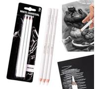 3 Pack Charcoal Drawing,Professional White Charcoal Pencils Set Sketch Highlight Colored Pencils Drawing Set Art Painting Supplies for Drawing, Sketching, Shading, Blending Chalk for Beginners Artist