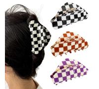 3 Pack Checkered Hair Claw Clips, Multicolored Medium Claw Clips for Thin & Thick Hair, Cute Hair Accessories for Women Girls
